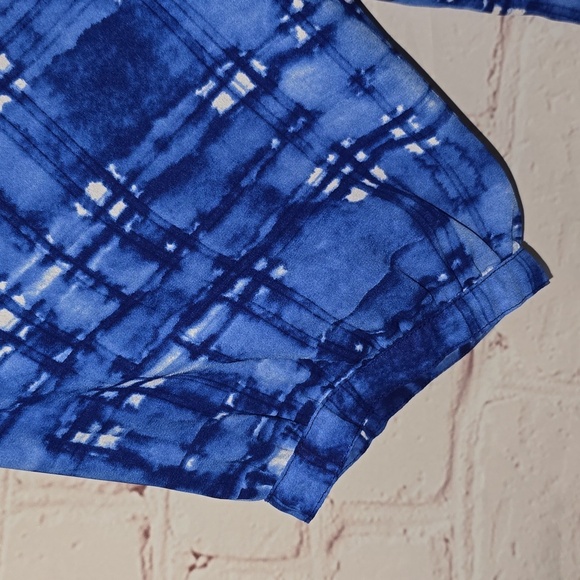 NYDJ Blue/White Watercolor Button 3/4 Sleeve Flowy Blouse Boho Chiffon Size 3x - Picture 5 of 16